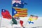 Landscape shot of various country flags floating in the sky in Bolivia