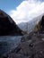 Landscape show river between overlap blue mountain in kashmir,india