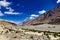 Landscape showing vivid deep blue sky and barren dry mountains of ladakh, Kashmir, India