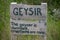 Landscape of sign to dormant geyser at Geysir Golden Circle Iceland