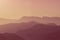 Landscape silhouette of the mountains at sunset. Panorama of peaks mountain in the Greece