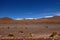 Landscape of Siloli Desert near Sol de Manana Geysers. Snow-capped volcanoes and desert landscapes in the highlands of Bolivia.