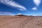 Landscape of Siloli Desert near Sol de Manana Geysers. Snow-capped volcanoes and desert landscapes in the highlands of Bolivia.