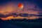 Landscape of sky with bloodmoon at night. Serenity nature background.