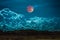 Landscape of sky with bloodmoon at night. Serenity nature background