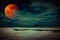 Landscape of sky with bloodmoon on seascape to night. Serenity n