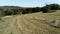 Landscape of slope Fruska mountains in Serbia in early autumn. Steep slope after haymaking. Dry grass is trimmed. In the