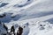 Landscape with snow covered peaks mountains, view Slopes on the skiing resort Elbrus, Caucasus