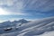 Landscape with snow covered peaks mountains, view Slopes on the skiing resort Elbrus, Caucasus