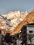 Landscape of the snowy mountains of the Aosta Valley in Italy seen from the village of Courmayeur