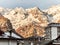 Landscape of the snowy mountains of the Aosta Valley in Italy seen from the village of Courmayeur