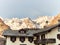 Landscape of the snowy mountains of the Aosta Valley in Italy seen from the village of Courmayeur