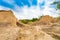 Landscape of soil textures eroded sandstone pillars, columns and cliffs,