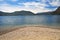 Landscape in spring lake nahuel huapi coast with sandy beach in Bariloche Argentina