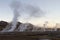 Landscape of steam at El Tatio Geyser Chile