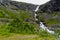 Landscape of Stigfossen waterfall on Trollstigen road Norway