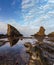 Landscape of the Stone Ships sea stacks in Sinemorets on the Black Sea in Bulgaria