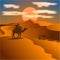 Landscape summer desert view and camel