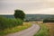 Landscape summer rural scene in France, region Burgundy. Road and nature in old europe. Countryside road in Burgundy