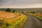 Landscape summer rural scene in France, region Burgundy. Road and nature in old europe. Countryside road in Burgundy