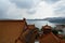 Landscape of sun moon lake from tile roof of Xuanguang Temple in Taiwan