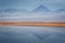 Landscape at sunrise on lake Chaxa, in the Atacama salt flats, i