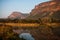 Landscape at sunrise with mountains and a lake  in Entabeni Game Reserve