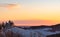 Landscape of sunrise over the the Austrian vineyards and the foggy in valleys of Slovenia Austria border