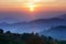 Landscape of sunrise over mountains in Kanchanabur