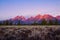 Landscape sunrise view at Grand Teton mountains, USA