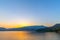 Landscape of sunset on Mountain In the lake ,Sukhothai,Thailand