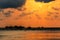 Landscape sunset, the sea waves, fishing boat in Thailand