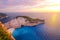 Landscape sunset view of famous shipwreck beach in Zakynthos