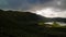 Landscape sunset view to Caldeirao crater, Corvo island, Azores, Portugal