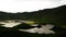 Landscape sunset view to Caldeirao crater, Corvo island, Azores, Portugal