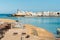 Landscape of Sur with Al Ayjah Lighthouse and fish boats on the beach, Sultanate of Oman