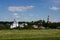 Landscape in Suzdal. Beautiful nature in Suzdal. View of the Bell Tower of the Rizopolozhensky Monastery, the Epiphany, the