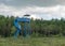 Landscape from the swamp, blue spectator tower in the swamp, Estonia, Soma National Park