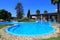 landscape swimming pool blue sky. Tropical beautiful hotel Croatia,