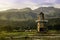 Landscape of swiss  windmill  with mountain background