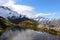 Landscape with tarn and mountain in New Zealand