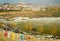 Landscape with tibetan monastery and lake