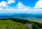 Landscape with top view, panoramic view of the Semenic mountains over the mountainous Banat region, Romania; relaxing mountain