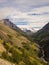 Landscape in Torres del Paine. Valley in the Torres del Paine National Park in Chile. Patagonia. The river and the path climbing