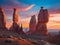 Landscape of towering rock formations with vibrant colors and unique shapes generated by Ai