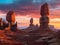 Landscape of towering rock formations with vibrant colors and unique shapes generated by Ai