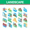 Landscape Travel Place Isometric Icons Set Vector