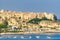 Landscape of Tropea and the Sanctuary of Santa Maria dell'Isola at the sunset, Calabria, Italy. Landmarks of Calabria