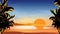 Landscape tropical with beautiful sunset in evening, Vector illustration, Panorama sea beach sunset with coconut trees and orange