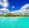 Landscape of tropical island beach with blue sky